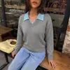 Tiktok Europa y América suéter de punto falso de dos piezas 2026 Otoño e Invierno Nuevo Casual Bloque de Color Manga Larga Ropa Interior Suéter Mujer