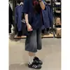 Shorts de Mezclilla Crop Negros y Grises para Mujer Verano Nuevo Retro Americano de Cintura Alta Holgados de Pierna Ancha Rectos Ajustados de Longitud Media