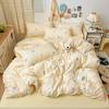 Estilo Coreano Fresco Lazo Agradable a la Piel Algodón Lavado Juego de Cama de Cuatro Piezas Funda Nórdica Dormitorio Cama Individual Juego de Tres Piezas
