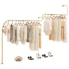 Estante de exhibición para tienda de ropa de celebridades en línea, estante de exhibición dorado para pared, estante de barra para colgar ropa de tienda de ropa para mujeres