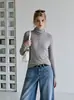 Top de punto minimalista ajustado para mujer, moda de otoño, versátil y adelgazante, camiseta básica de manga larga acanalada 2489