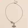 Collar Cadena Pin Saturno Reina Madre Vivian Diamante Completo con Enorme Brillante Versión Alta Collar Collar Estilo Pequeño Fragante