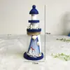 Faro pequeño de madera estilo mediterráneo de 19 cm, decoración casera creativa para escritorio, accesorios para fotografía