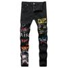 Pantalones vaqueros negros ajustados y rotos de la marca de moda transfronteriza para hombre de European Station, pantalones ajustados de verano para hombre.
