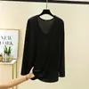 Camisa fina casual de manga longa em modal com gola alta, moda feminina de outono, solta, cor sólida, top de camada interna