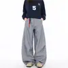 Calça Suit Retro Americana Simples em Forma de Cimitarra para Homens e Mulheres, Cinza Larga Plissada Estilo Banana Sickle, Tendência Estilo Casal