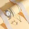 Conjunto Popular Transfronteiriço de Relógios Femininos, Relógios de Pulseira de Aço da Moda, Relógios de Quartzo com Pulseiras e Colares de Strass, Joias Exquisitas