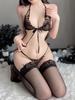 Conjunto de Renda Lin Lin Ting de Três Peças, Lingerie Sexy para Seios Pequenos, Lingerie Puro Desejo, Conjunto de Pijama Fofo 2056