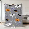 2026 Nova Manta de Halloween da Amazon Estampa de Fantasma, Abóbora e Caveira Manta de Flanela para Soneca Manta Decorativa para Sofá