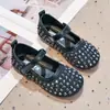 Sapatos Mary Jane de Couro para Meninas Sapatos de Princesa com Strass Prata Outono Novo Sapatos Individuais Infantis Sola Macia Sapatos de Performance 6-12 Anos