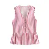Atacado Verão 2026 Novo Estilo Europeu e Americano Feminino Camisa Sem Mangas Listrada com Fivela de Nó 12475 Cor da Foto Patchwork