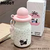 Botella de agua nueva de acero inoxidable 316 de gran capacidad, elegante y linda, con popote, perfecta para niñas y estudiantes, y fácil de transportar