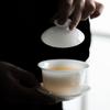 Tazón Redondo de Porcelana Jade Hielo con Tapa Tazón de Cerámica Hecho a Mano Taza de Té Tazón de Té de Tres Piezas para el Hogar Tazón de Té Individual Caja de Regalo