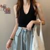 Chaleco de punto de verano para mujer con diseño de cordones y cuello halter