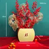 Li Chen Cubo de la Fortuna Estilo Chino Festival de Primavera Fruta Roja Hoja de Ginkgo Arreglo Floral Caja Larga Cubo Ramo Festivo Empaque Caja de Flores Decoración