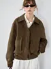 Chaqueta bomber retro de gamuza con solapas estilo británico para mujer, corta, corte holgado, con hombros caídos, dobladillo elástico y cintura ceñida