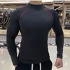 Camiseta Deportiva de Manga Larga Ajustada de Secado Rápido Elástica para Hombre, Cuello Semi Alto, Ropa de Otoño para Base