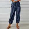 Directo de fábrica, en stock, pantalones cropped de color liso para mujer, con cordón y cintura elástica, estilo harén, disponibles en varios colores, pantalones casuales tipo linterna, envío directo disponible