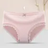 Bragas de Cintura Media con Ribete de Encaje para Mujer, Entrepierna de Algodón Puro, Jacquard Transpirable, Estilo Juvenil, Ropa Interior Cómoda sin Costuras
