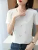 Moda gola redonda cor sólida strass Cisne algodão mercerizado feminino manga curta emagrecedor para o trabalho primavera e verão novo fio de algodão meia manga