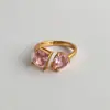 Anillo Dazan al por mayor en stock de Acero de Titanio con Galvanizado de Oro Real 18K, Cuadrado de Gota de Agua Abierto con Circonita, Transfronterizo Europeo y Americano Ins