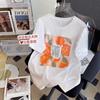 Camiseta Blanca Popular de Algodón Puro de Manga Corta Suelta para Mujer, Chic Ins Trendy Casual y Versátil Parte de Abajo Faltante