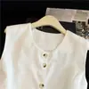 Colete Minimalista Branco de Alto Padrão em Tencel e Linho para Mulheres, Novo Versátil de Verão 2026, Top Sem Mangas com Gola Redonda