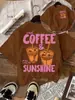 Camiseta Casual Cómoda de Manga Corta con Estampado de Café Helado y Sol, Talla Europea Transfronteriza, Camiseta Casual de Verano para Mujer