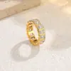 Joyería Transfronteriza Europea y Americana, Anillo Cuadrado de Zirconia Microincrustada Estilo Antiguo Dinero, Anillo de Acero Inoxidable con Diamante Completo de Oro de 18K