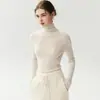 Suéter de lana 100% pura, tejido sin costuras de hilo Yangzi de calibre 18, para mujer, estilo fino, cuello alto falso, camiseta base ajustada