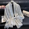 Primavera y verano nuevo pañuelo de seda pata de gallo moda de alta gama combinable chal bufanda de algodón tencel seda dorada