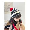 Sombrero para niños otoño e invierno sombrero de lana para niñas lindo sombrero de punto con pompón rojo para bebé niño sombrero de punto a rayas