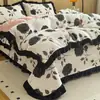 Invierno Estilo Hepburn Leche Polar Colcha Estilo Juego de Cama de Cuatro Piezas Volantes Engrosado Cálido Funda Nórdica Sábana Juego de Tres Piezas