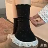 Meias 100% Algodão Meias Femininas Outono e Inverno Novo Estilo Meias Femininas de Cano Médio Florzinhas Casuais Versáteis Início do Outono Retrô Meias Largas