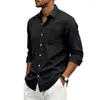 Camisa de lino de manga larga para hombre transfronteriza europea y americana, ajuste holgado de verano y otoño de Amazon, cuello de solapa, camisa casual para hombre estilo hawaiano