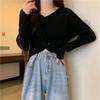 Suéter de otoño e invierno con cuello en V y manga larga, camisa corta básica 2023 nueva, color sólido, ropa exterior, diseño ajustado, top para mujer
