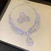 Conjunto vintage de brincos e colar de borla torcida cravejados de diamantes, corrente de clavícula de luxo leve de alta qualidade, estilo palaciano para mulheres