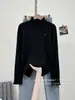 Camiseta básica de punto con cuello semi-alto y volantes estilo coreano para mujer, suéter ajustado de manga larga para otoño e invierno, top versátil de color liso