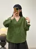 Cardigan Jaqueta Camisa de Manga Longa com Bolso Grande Estilo Novo Primavera 2026 para Mulheres Cor Sólida Casual Gola V Solta Camisa