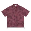 Camisa de manga corta con tinte de corbata a cuadros desgastada para hombre, estilo moderno europeo y americano, con dobladillo con cordón y cuello de solapa, manga corta, verano