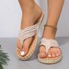 Comercio exterior verano nuevo chanclas moda mujer planas tejido de paja punta zapatos de playa exterior talla grande sandalias venta al por mayor generación