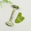 Venta al por mayor transfronteriza Piedra de Jade Natural Herramienta de Belleza para Masaje de Meridianos Relajante Muscular Facial Masajeador Rodillo de Doble Cabeza Juego