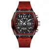 Reloj Luz de la Mañana Forma de Barril para Hombre Pantalla Dual Deportivo Esfera Grande Multifuncional Transfronterizo Reloj de Cuarzo para Estudiantes