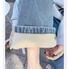 Jeans grosso de perna reta com forro de fleece, casual e versátil, novo modelo primavera e outono 2024, calça larga de cintura alta solta para estudante