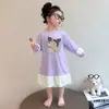 Camisola de Manga Comprida para Meninas de Meia-Idade e Mais Velhas, Vestido Fino para Primavera e Outono, Roupa de Casa Soltinha para Crianças, Pijama de Desenho Animado para Usar por Cima