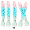 Venta al por mayor transfronteriza 60 cm Tricolor, Cuatricolor, Cinco Colores Fibra Sintética Trenzas Grandes Postizas, Trenzas Grandes Gruesas de Color Arcoíris, Color Degradado