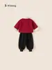 Conjunto de Roupa de Inverno para Meninos Bangxuan com Gola de Pelo Jaqueta Bordada e Calça Jogger Lisa Conjunto de Duas Peças para Crianças Pequenas