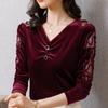 Otoño 2022 Nuevo estilo coreano Cuello en V Todo fósforo Ajuste entallado Bordado Terciopelo Camisa de manga larga Base Ropa interior y exterior Camiseta de moda para mujer