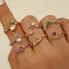Anel Aberto Ajustável de Flor de Zircônia Colorida Estilo Ins de Luxo Leve Transfronteiriço Desenho Animado Anel para Dedo Indicador da Princesa para Mulheres Cobre
