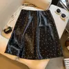 Deslumbrante Saia de Cetim com Bolinhas Damasco Estilo Francês para Mulheres, Verão Elegante de Cintura Alta Emagrecedora Curta Bodycon Linha A